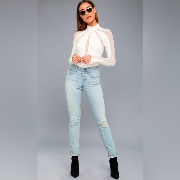 Free People Tops - FREE PEOPLE Monarch' Mock Neck Mesh Inset Long Sleeve Blouse Ballet Top, Zipper